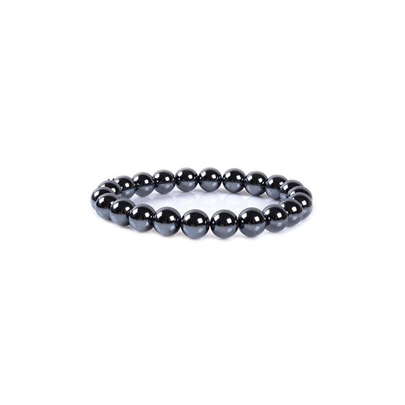 Justinstones Natural Black Hematite Gemstone 8mm Round Beads Stretch Bracelet