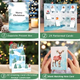 WUQNGI Christmas Cards Set 3D, Advent Calendar Card Christmas 2024 for Children, Pop Up Card Christmas, Christmas Cards Funny, Postcards Advent Calendar with Note Card, Christmas Cards