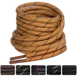 SUBAUM 2 PAIRES Round Strong Work Boot Laces,Heavy Duty Shoe Laces for Walking Boots,Hiking Boots,Durable 4.5 mm Thick Replacement Boot Shoelaces (Tan/Black-120cm)