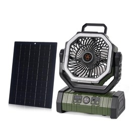 GBEOSMO 20000mAh Solar fan, Camping Fan with Solar Panel, 10W Rechargeable Solar Powered Fan for Outside, LED Lantern, Quiet Battery Operated Tent Fan for Picnic, Barbecue, Fishing, Travel (Green)