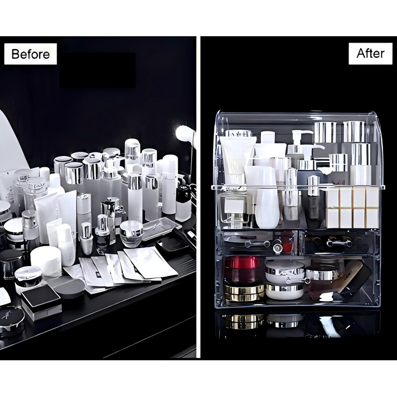 Clear Large Acrylic Makeup Organizer with Lid Cosmetic Storage Drawers
