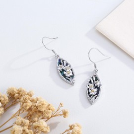 ZIPPICE Tulip Flower Earrings 925 Sterling Silver Abalone Shell Hook Earrings Teardrop Dangle Blue Abalone Shell Earrings Dangle Hook Earrings 925 Sterling Silver Jewellery Gifts For Women