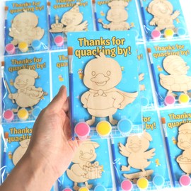 12 Pack Duck Party Favors for Kids - Individually Wrapped Paint Your Own Wooden Magnet Craft Kits with Thank You Card, Duck Birthday Decorations for Girls & Boys