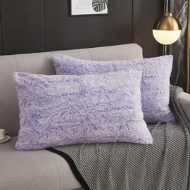 Uhamho Brushed Faux Fur Pillowcase 2 Pack Wild Jungle Animal Abstract Style Pillow Cushion Cover Zipper Closure Soft and Fluffy (Lavender Ombre, 20"x36")
