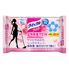 Quickle Wiper Floor Cleaning Tool, 3D Suction Wet Sheet, Rose Scent, 16 Pieces