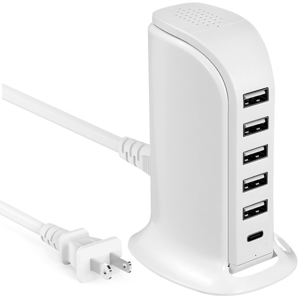 KIONTS Estación de Carga Rápida con 6 Puertos USB,Torre Cargador