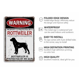 Property Is Protected By An Rottweiler Tin Sign Vintage Warning Metal Signs Rottweiler Is Protected By My Gun Wall Signs Cafe Bar Garden Home Bathroom Art Decoration 8x12 Inch