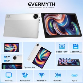 Tablet 10 Inch Android 15 OS GMS Certified Tablets PC 1.8 GHz 5-Core 20 (3+17) GB RAM 64 GB ROM 1 TB Expandable 1280x800 HD IPS Touch Screen 5000 mAh WiFi 6 Bluetooth 5.4 Dual Camera 2025 (White)
