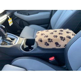 Auto Console Covers- Fits The Subaru Outback 2020-2024 Center Console Armrest Lid Cover Fleece Fabric (Tan Brown w/Paws)