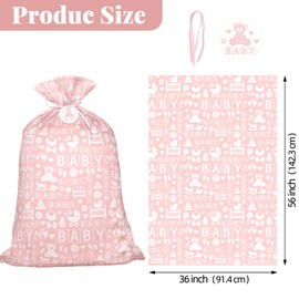 56" Pink Jumbo Plastic Gift Bag, Baby Girl Design Extra Large Plastic Bag with Tag and Tie for Birthday, Baby Shower and Holiday