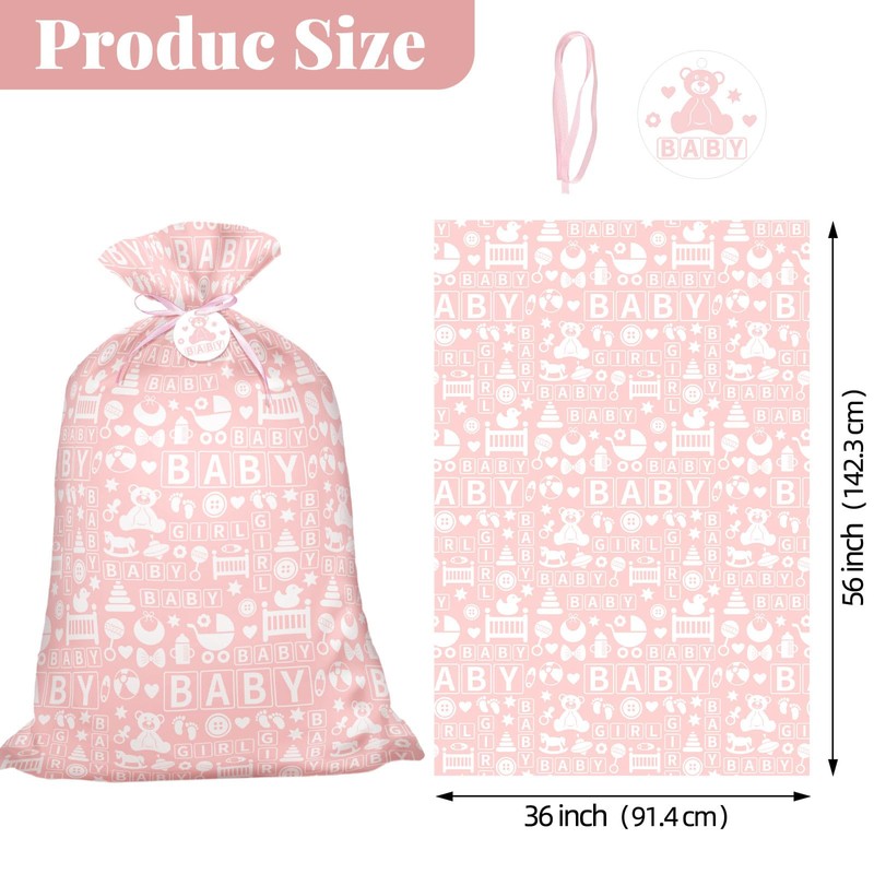 56" Pink Jumbo Plastic Gift Bag, Baby Girl Design Extra