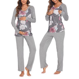 Ekouaer Women's Maternity Pyjamas Set Nursing Long Sleeves PJ Breastfeeding Sleepwear Warm Loungewear Set Cozy Nightwear XL