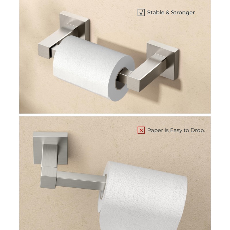 FORIOUS Toilet Roll Holder, Wall Mount Stainless Steel Square Double