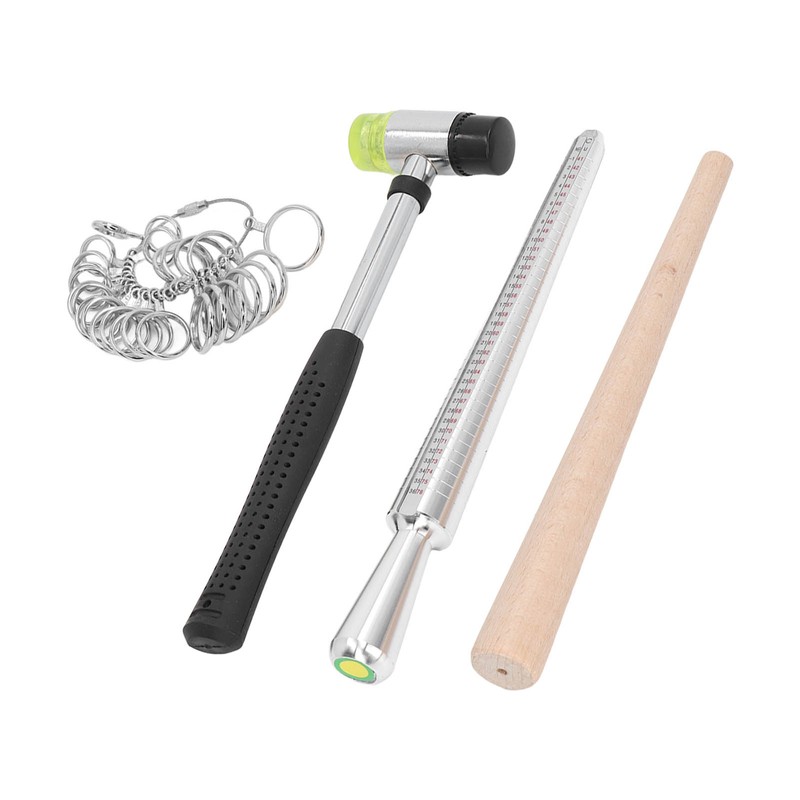 Ring Sizer Set Aluminum Finger Sizing Gauge Polishing Wood Mandrel