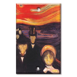 Art Plates - Decorative Printed OverSized - Jumbo Metal Switch Plate - Oversize Decorative Metal Wall Plate - 1 Gang Blank - Munch: Anxiety - (Made in USA)
