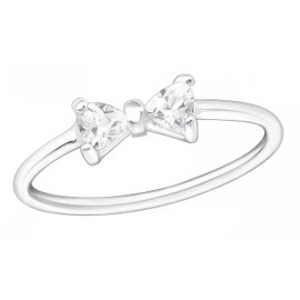 KIWI DAISY Bow with with Cubic Zirconia 925 Sterling Silver Midi, Stackable, Above Knuckle, Mid Finger Ring