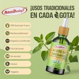 Nature's Blessings | Aceite de Orégano | 100% Orgánico, 80% Carvacrol, Grado Alimenticio, 30ml