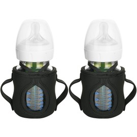 Beautyflier Glass Baby Bottle Sleeve Covers for Dr. Brown's Natural Flow Anti-Colic Wide-Neck Glass Baby Bottles, 3.3mm Thicken Heat and Cold Retention Baby Bottle Sleeve (Black, 2pcs, 5oz/150 mL)