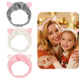 Dreamlover Christmas Stocking Stuffers & Holiday Gifts for Teen Girls, 3 Pieces Cat Ears Soft Velvet Skincare Headband, Reusable Hair Bands for Face Washing, Makeup, SPA, Sleepovers