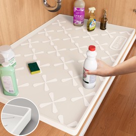SIKADEER Thicken Under Sink Mat 34" x 22", Waterproof Food-Grade Silicone Tray, 1-Inch High Edge for Bathroom and Kitchen Cabinets, Easy to Clean, Flexible Shelf Liner Drip Tray