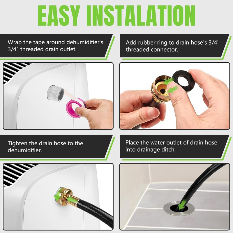 13FT Dehumidifier Drain Hose 3/4" FHT,Leakproof Dehumidifier Hose with Rustproof