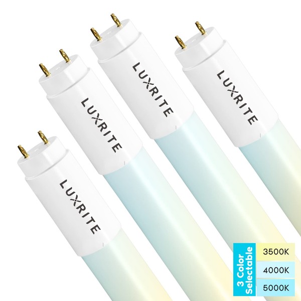 LUXRITE 3FT T8 LED Tube Light, Type A+B, 12W=25W, 3 Colors 3500K | 4000K | 5000K, Single and Double End Powered, Plug and Play or Ballast Bypass, 1560 Lumens, F25T8, Frosted Cover, UL, DLC (4 Pack)