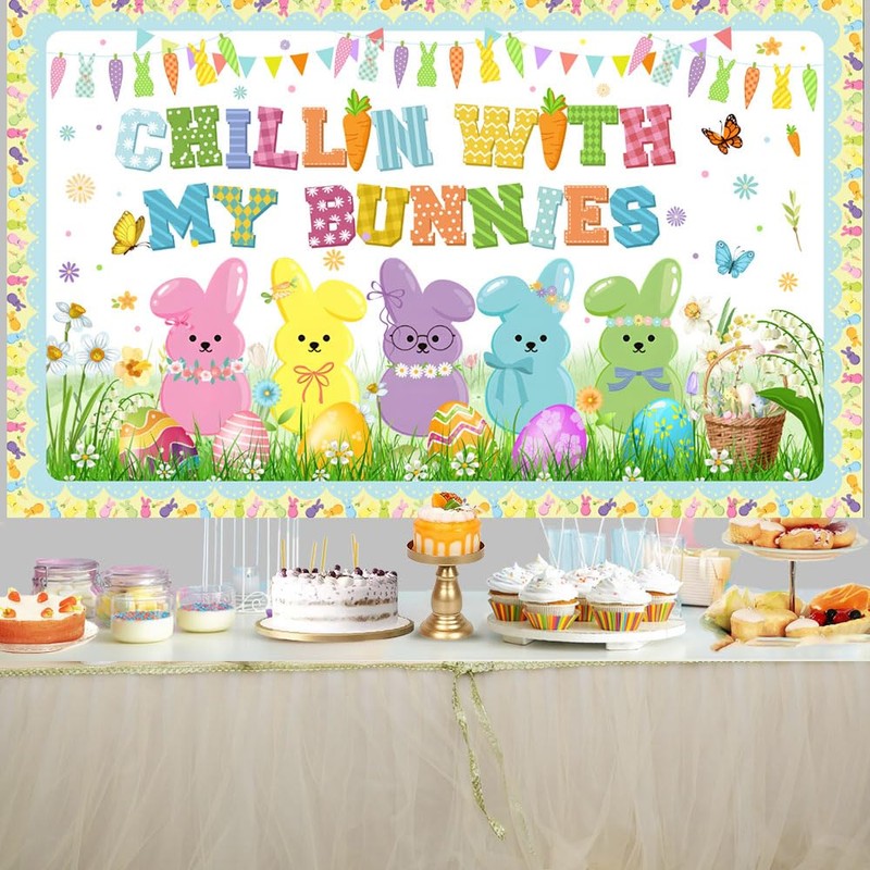 AIBIIN Easter Backdrop Spring Bunny Chillin Banner Happy Easter Party