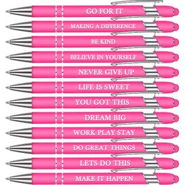Zonon 12 Pieces Inspirational Motivational Pens Fine Point Smooth Writing Pens Fun Quotes Ballpoint Pens School Office Gifts for Corworkers Students(Pink,Motivational Style)