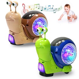 Luminous Snail Toy,Cute Electronic Snail Toy,Baby Electric Snail Toy with Light, Music, Walking Dancing - Crawling Snail Baby Toy,Valentines Day for Kids(2pc,Brown+Green)