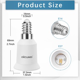 DiCUNO DiCUNO E14 to E27 Socket Converter, Socket Adapter, Small Screw to Screw Lampholder, SES to ES Lamp Base Adapter for LED Bulbs and Incandescent Bulbs and CFL Bulbs-Pack of 2