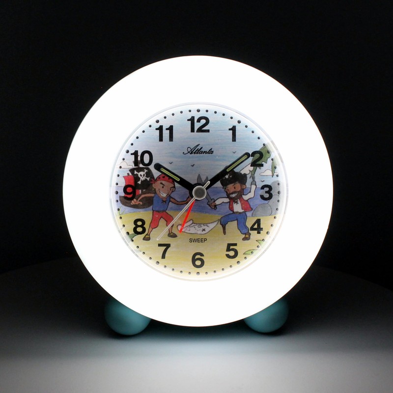 Atlanta Kinderwecker ohne Ticken Piraten Snooze Licht Leuchtring Analog Blau