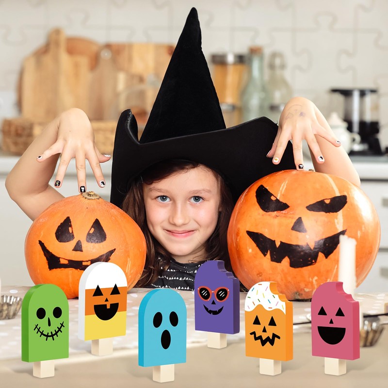Kathfly 6 Pcs Summer Halloween Table Decor Wooden Ice Cream