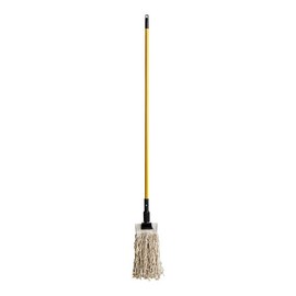 Commercial Wet Mop Kit, 12 Cotton Mop Heads (16 oz), 60-Inch Metal Handle, Yellow