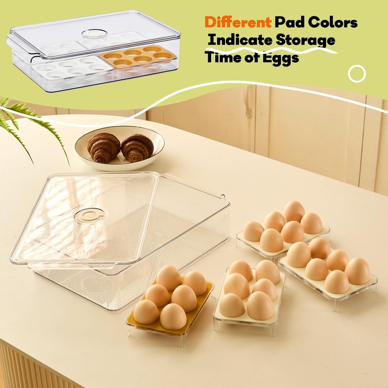 FreshKeeper Stackable Egg Holder for Fridge with Time Scale on
