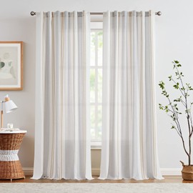 jinchan Striped Linen Blend Curtains 96 Inch Long for Living Room Taupe and Grey Stripe Curtains Semi Sheer Curtains Light Filtering Modern Farmhouse Drapes Bedroom Window Curtain Set 2 Panels