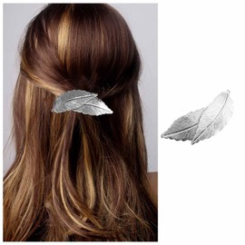 Enautoabs French Metal Hair Barrette Hairclips Silver Large Leaf Hairclip Pin Metal Ponytail Holder Hair Clips Minimalist Barrette Decorative Hair Accessories for Women Headdress(Silver Leaf B)