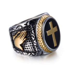 JAJAFOOK Jewelry Silver Stainless Steel Christian Holy Cross Ring for Men's Rings (Gold, 12)