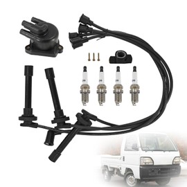 Ignition Kit BKR6E-11 30103-P1A-004 Distributor Cap Rotor Spark Plugs Cable Set Compatible With Honda Acty Truck HA1 HA2 HA3 HA4 30102-PZ3-J02 30110-PZ3-006