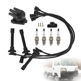 Ignition Kit BKR6E-11 30103-P1A-004 Distributor Cap Rotor Spark Plugs Cable Set Compatible With Honda Acty Truck HA1 HA2 HA3 HA4 30102-PZ3-J02 30110-PZ3-006