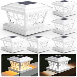 SIEDiNLAR Solar Post Lights Outdoor 6 Pack 4 Modes 40 LEDs Deck Fence Post Cap Light for 4x4 5x5 6x6 Vinyl/Wooden Posts Patio Decor, Warm/White Dynamic Lighting (White)
