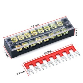 URBEST Terminal Block Barrier Strip 5Pack Dual Row 600V 25A 8 Position Screw Block and 10Pack 8 Postion Pre-Insulated Fork Terminal Strip Black/Red 400V 25A