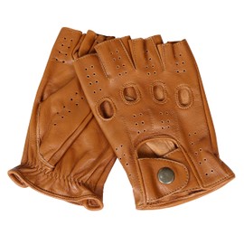 WASPRO Genuine Leather Gloves, Lambskin leather gloves, motorcycle gloves, Leather Gloves, Half finger Gloves (Tan, Large)