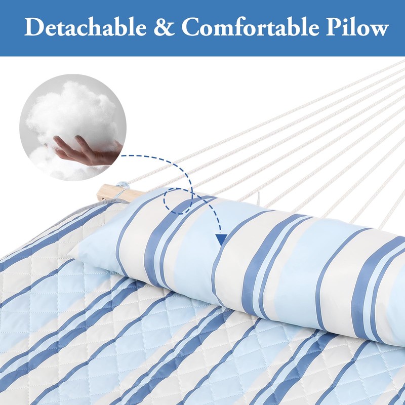 Double Hammock Pad and Pillow Set,78" x 55"Polyester Quilted Hammock