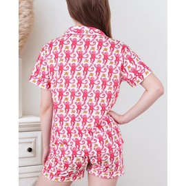 Zuafy Women's Pajamas Set Button Down Ladies Summer Pajamas Monkey Printed Sleepwear Short Sleeve 2 Piece Pjs for Birthday Gift Pink