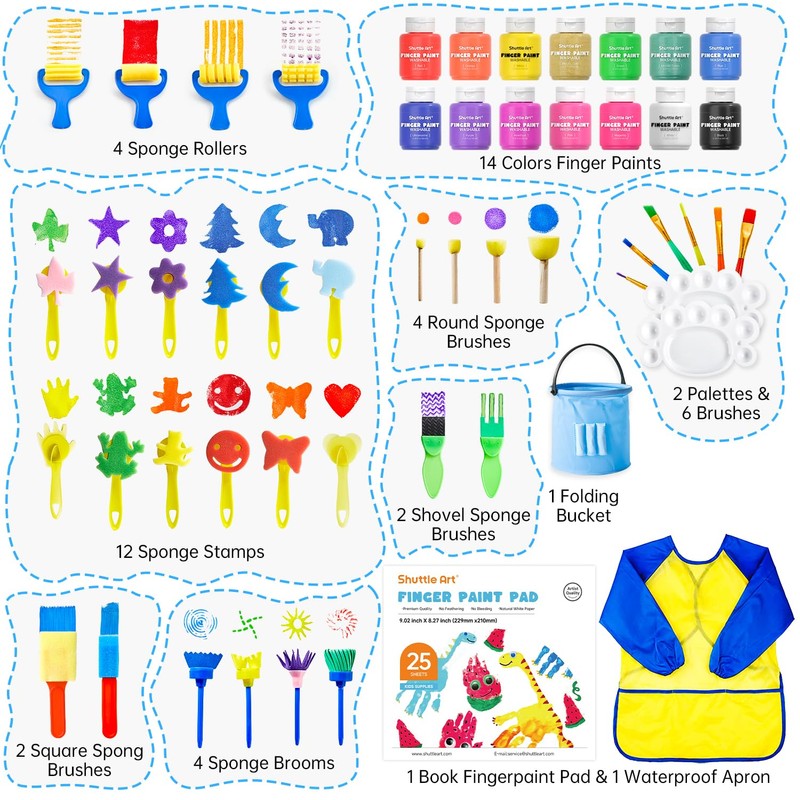 Shuttle Art Washable Finger Paint Set, 53 PCS with 14