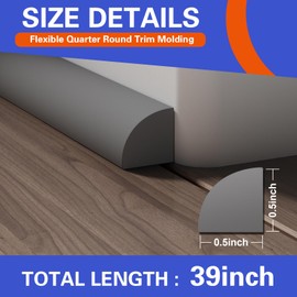 1/2 Inch Flexible Quarter Round Molding, Peel and Stick, Corner Molding Trim, Waterproof Rubber Edge Molding Quadrilateral Trim for Wall Corner Countertops (Gray, 39Inch)