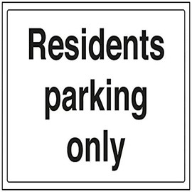 V Safety Residents Parking Only Parking Sign - Landscape - 300mm x 200mm - 1mm Rigid Plastic, Black