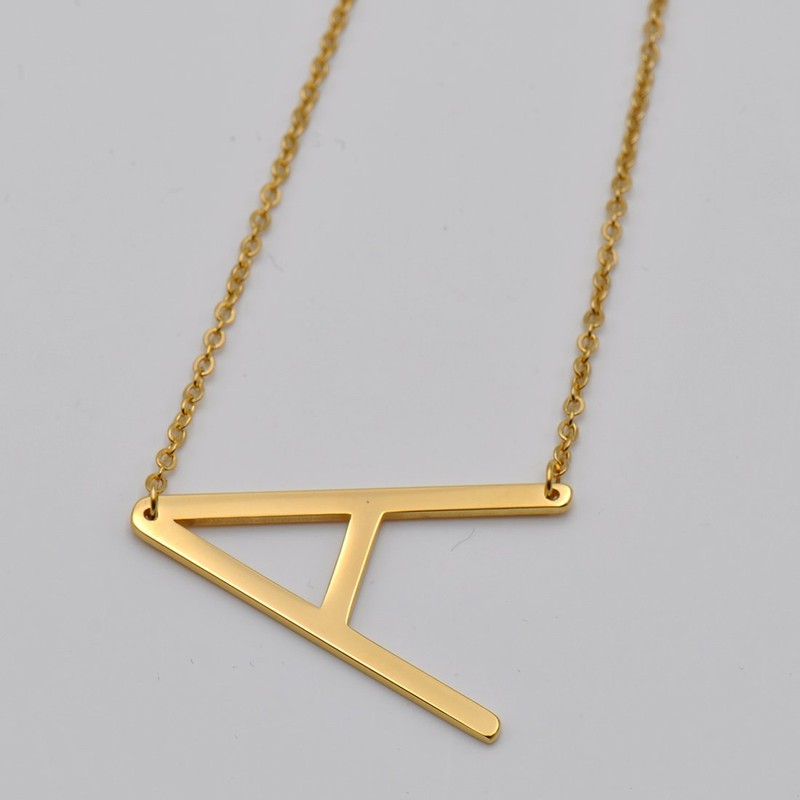 HUAN XUN Big Initial A Necklaces Stainless Steel Jewelrys Name