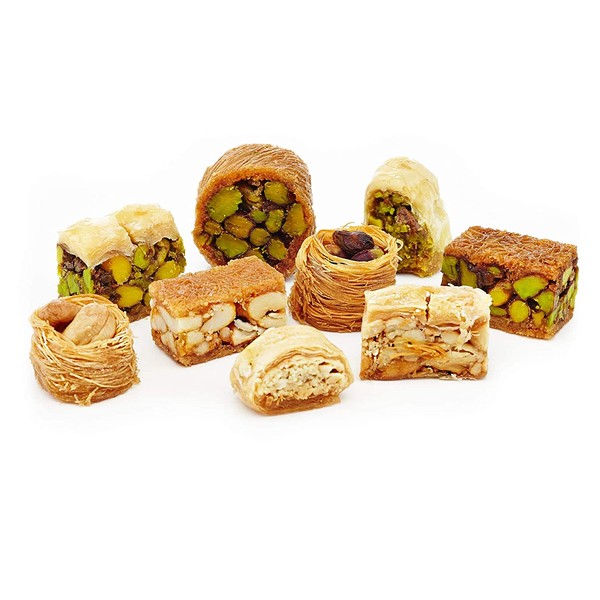 Baklava (Baklawa) Assortment Arabic Sweets| 38 Pieces (16 Oz)| Pistachio Cashew Nuts, Gourmet Oriental Dessert, Middle Eastern Baklava Pastry, Light Treats in Elegant Gift Box