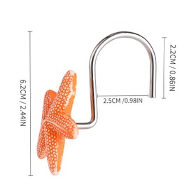 Twofish Home Orange Starfish Shower Curtain Hooks Orange Starfish Anti Rust Shower Curtain Hooks Decorative Resin Orange Starfish Shower Curtain Rings Set of 12